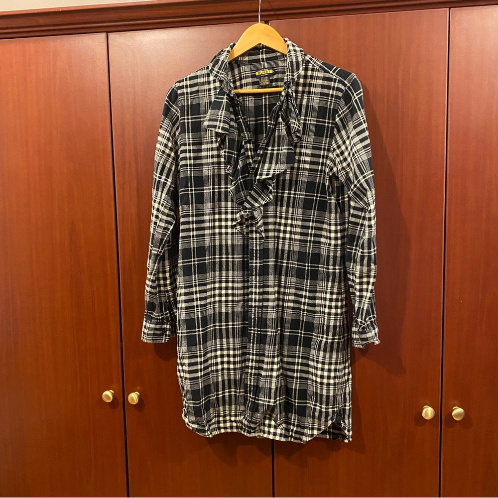 Ralph Lauren Rugby Flannel black and white plaid dress size Large